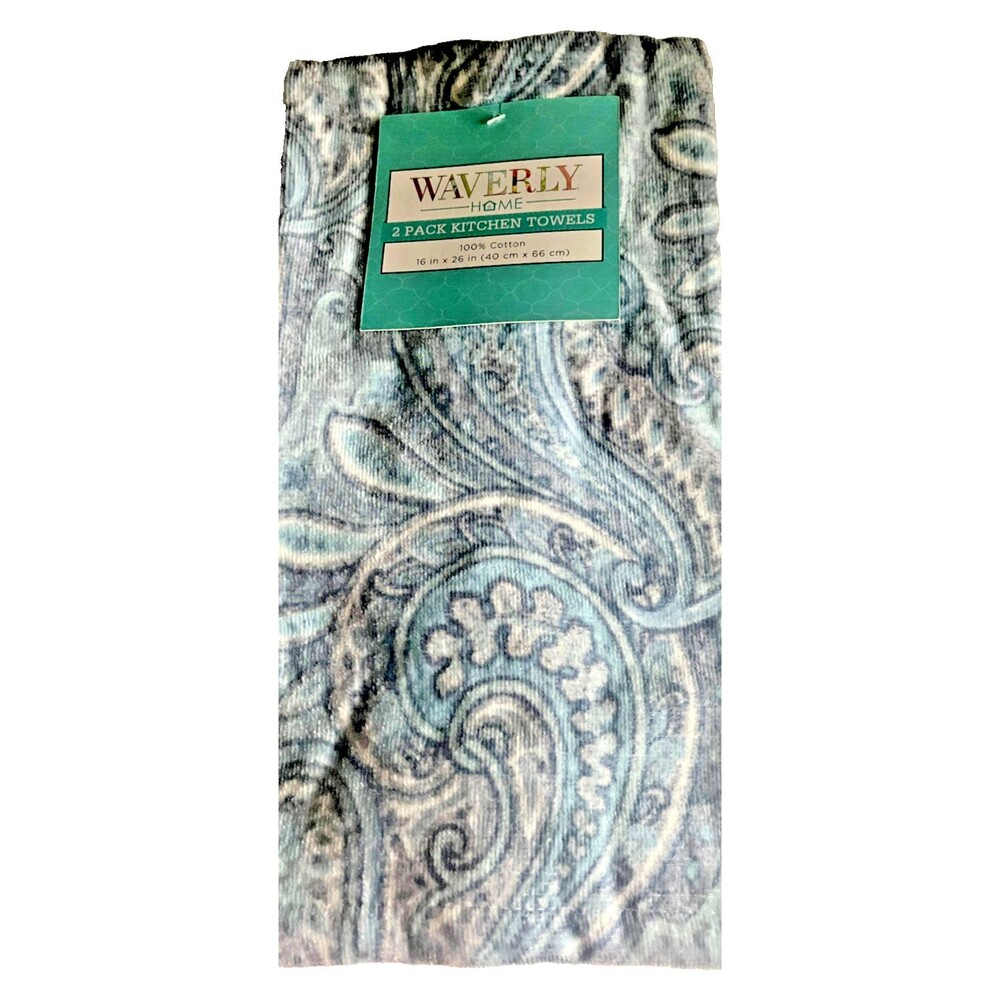 Waverly Kitchen Dish Towels Set Of 2 Paisley Blue Gray Plush Spring Summer